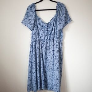 4xl polk dot dress, three buttons, off the shoulder, elastic waist and sleeves